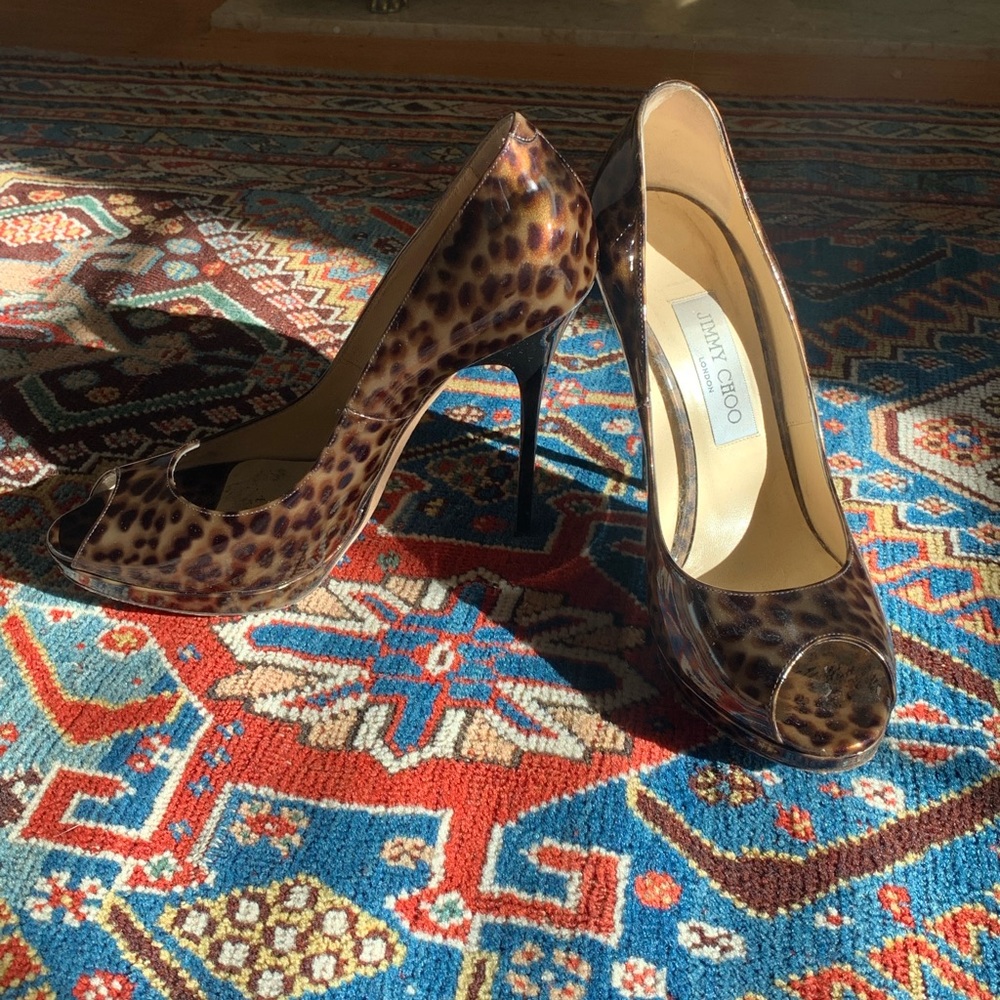 Jimmy Choo Animal Print Peep Toe Pumps